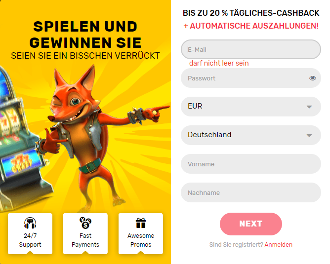 Spielen Sie in den besten Online-Casino Crazy Fox in Deutschland um echtes Geld!